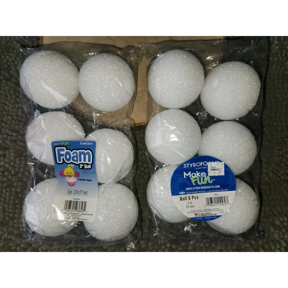 New 2 Packages Of 3" Styrofoam Balls Total Of 12 Total~NEW/SEALED PACKAGES